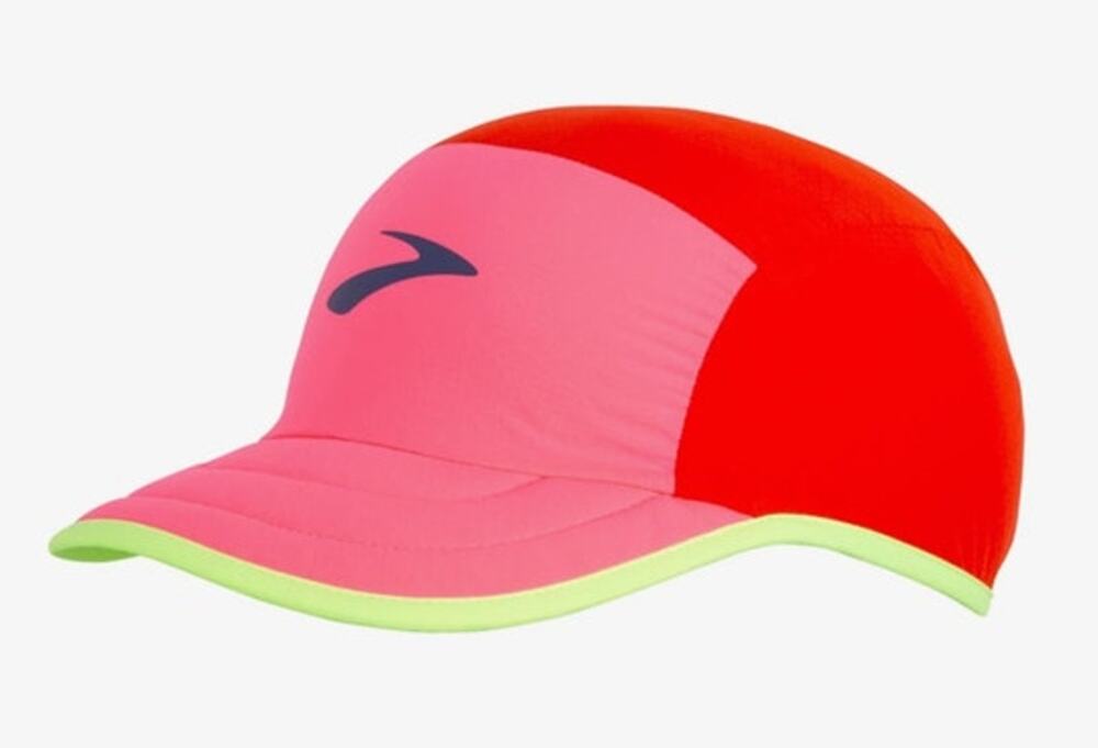Brooks Running Lightweight Packable Hat NWT Red Neon Pink OSFA Reflective Cap